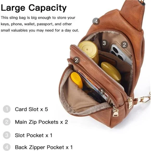 Small Sling Bag for Women Leather Crossbody Fanny Packs Chest Bag for Women - Picture 3 of 7